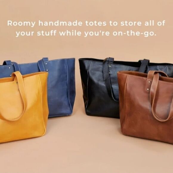 UE UNOETH Blue‎ Leather Large Tote Bag - Picture 2 of 11